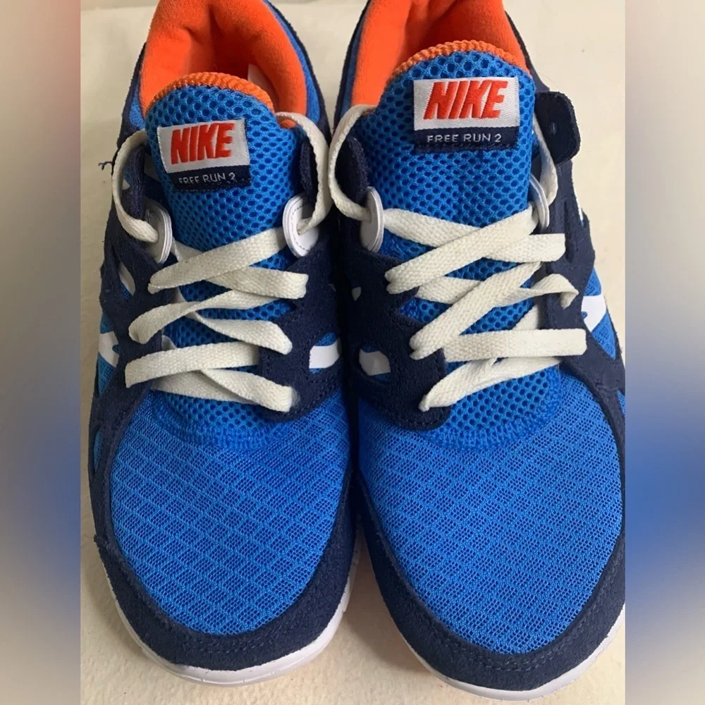 Nike Youth Free Run 2 GS Size 7Y Running Shoes Blue Orange White DD0163-403